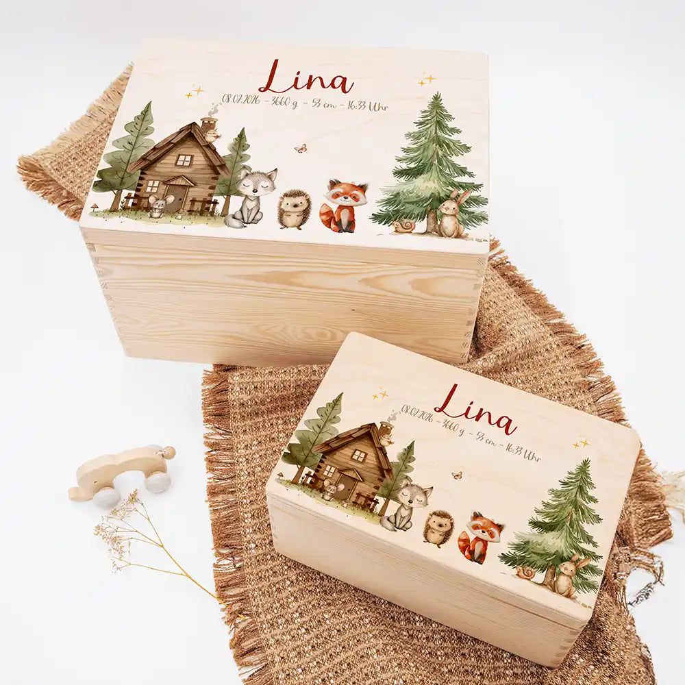 Erinnerungsbox Baby - fröhliche Waldtiere