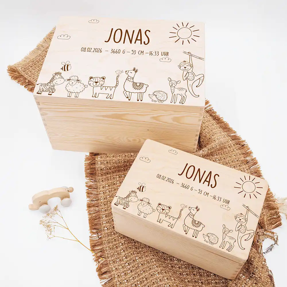 Erinnerungsbox Baby - Safari Tierfamilie