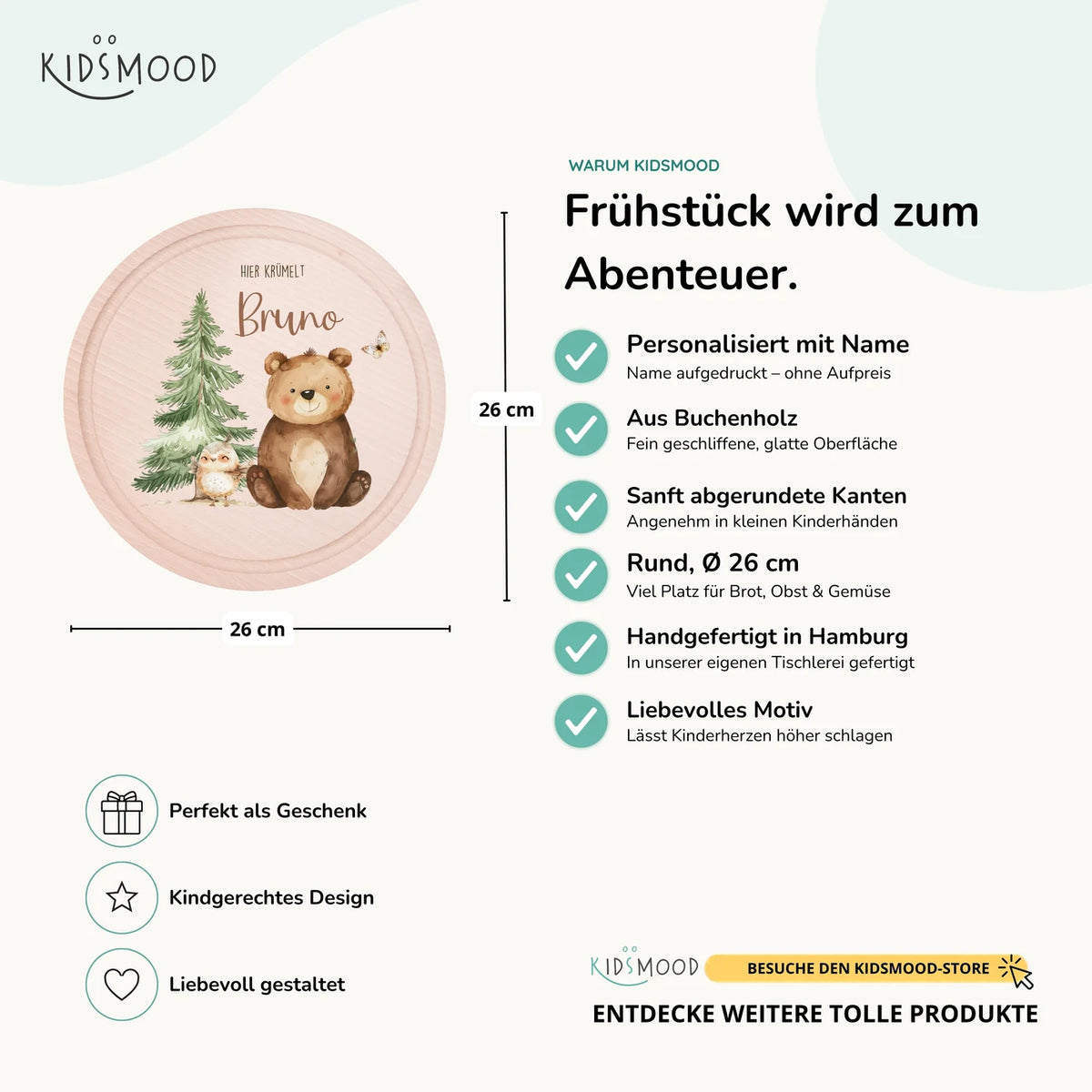 Rundes personalisiertes Frühstücksbrettchen Papa Bär mit Namen für Kinder