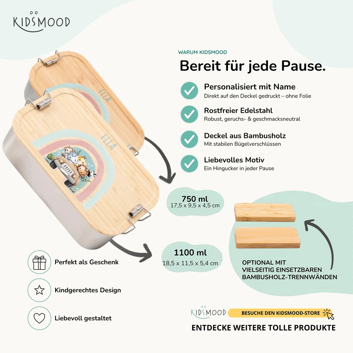 Brotdose Kinder personalisiert - Regenbogen Safari