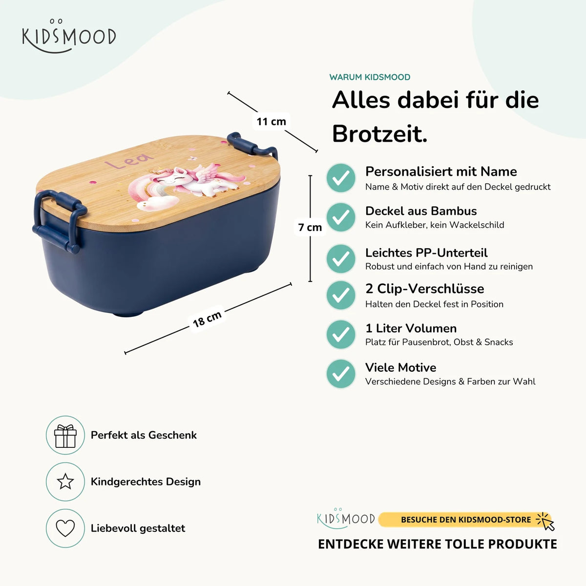 Brotdose Kinder personalisiert, Einhorn Regenbogen