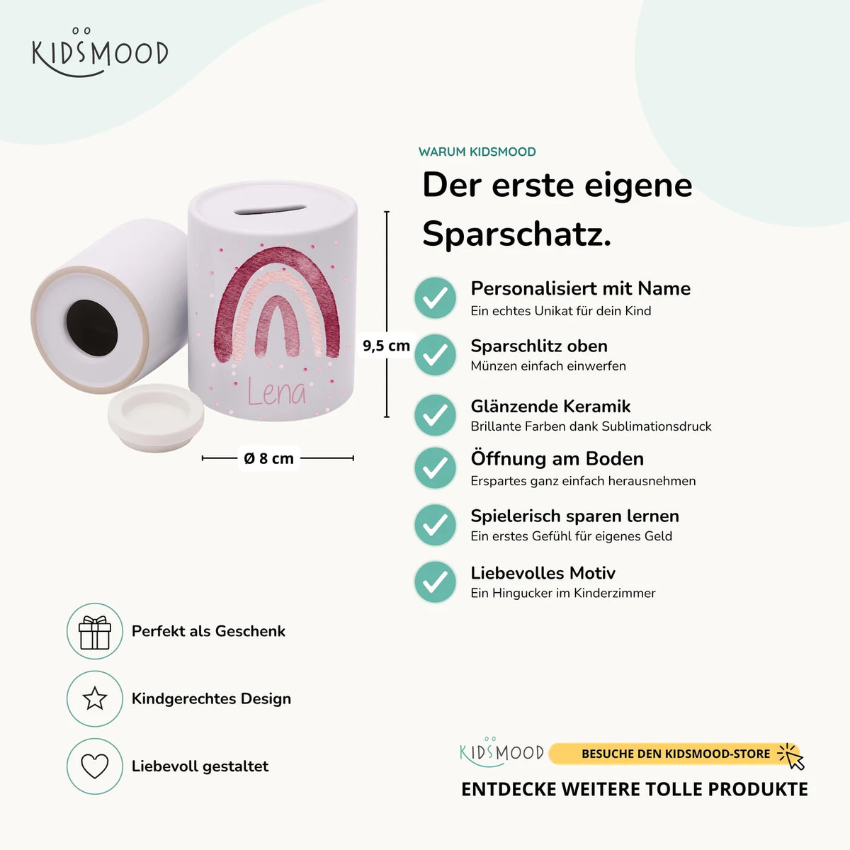Spardose Kinder aus Keramik - Regenbogen