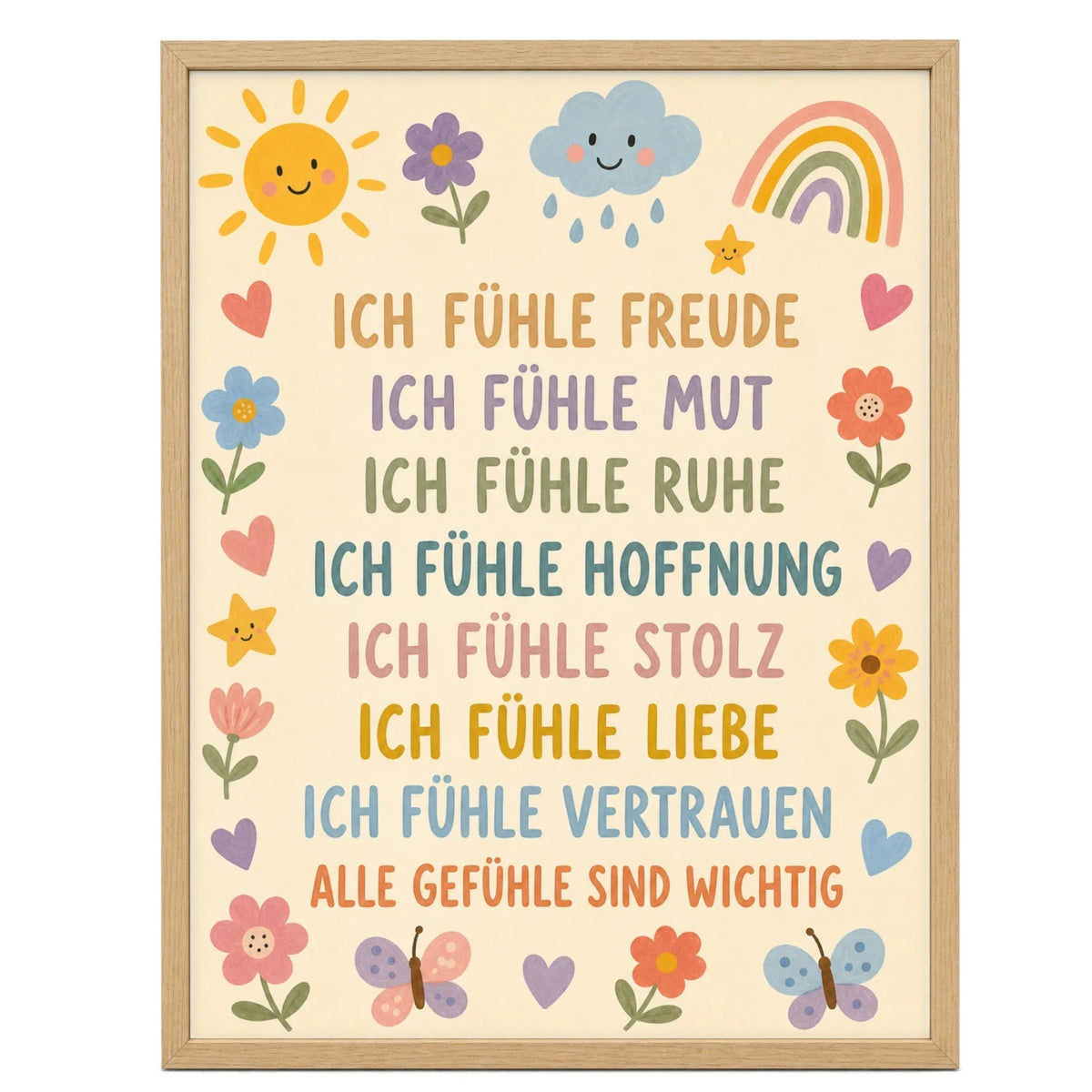 Affirmationsposter âBlumenwiese GefĂŒhleâ fĂŒrs Kinderzimmer â Kinderposter mit positiven Botschaften, 30 Ă 40 cm