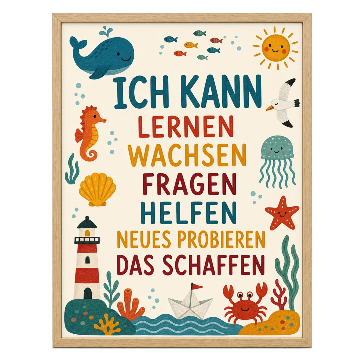 Affirmationsposter „Meer Ich kann lernen“ fürs Kinderzimmer – Kinderposter mit positiven Botschaften, 30 × 40 cm