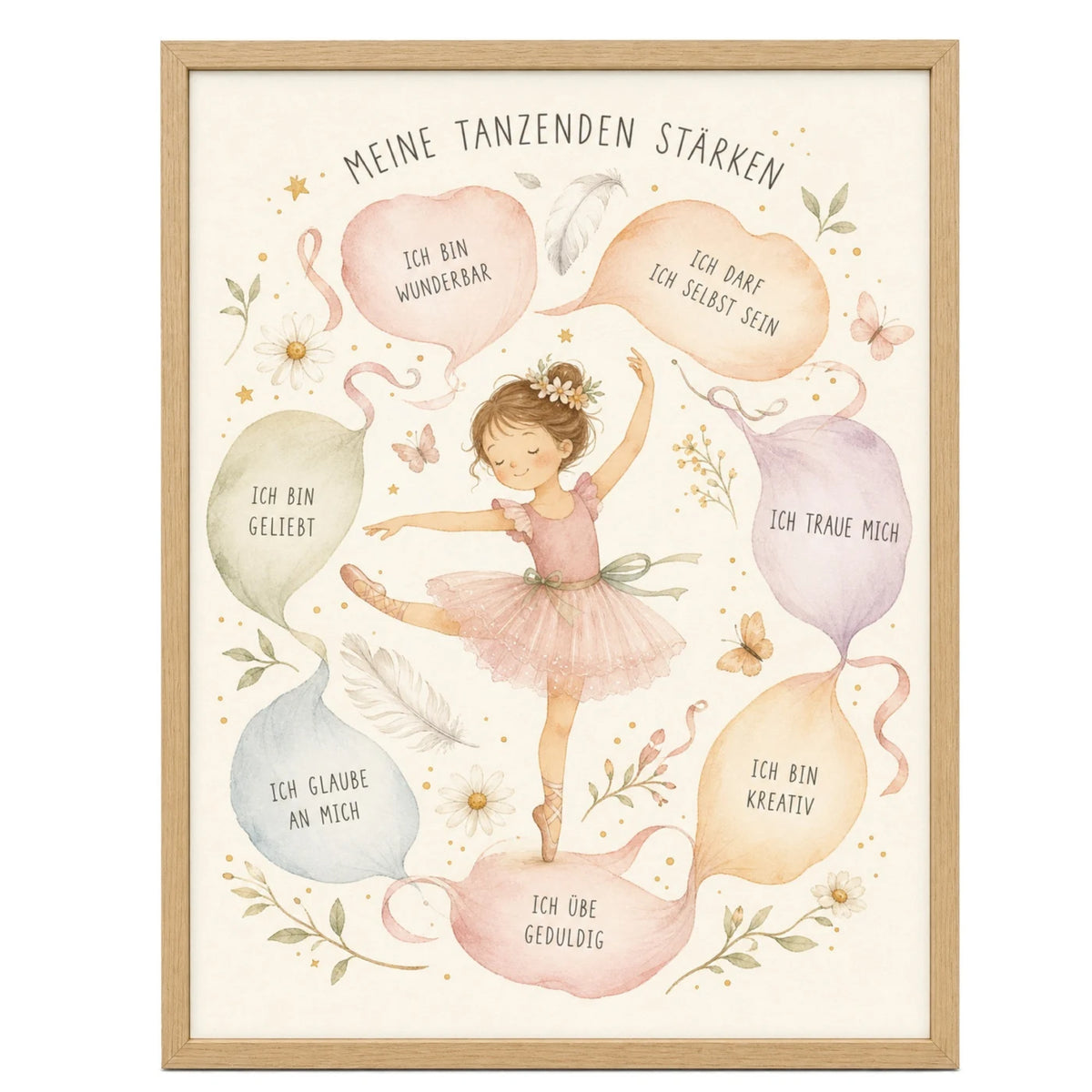Affirmationsposter „Tanzende Stärken“ fürs Kinderzimmer – Kinderposter mit positiven Botschaften, 30 × 40 cm