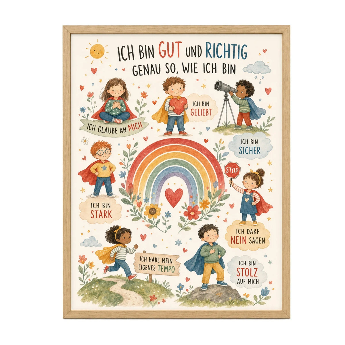 Affirmationsposter „Ich bin gut und richtig“ fürs Kinderzimmer – Kinderposter mit positiven Botschaften, 30 × 40 cm