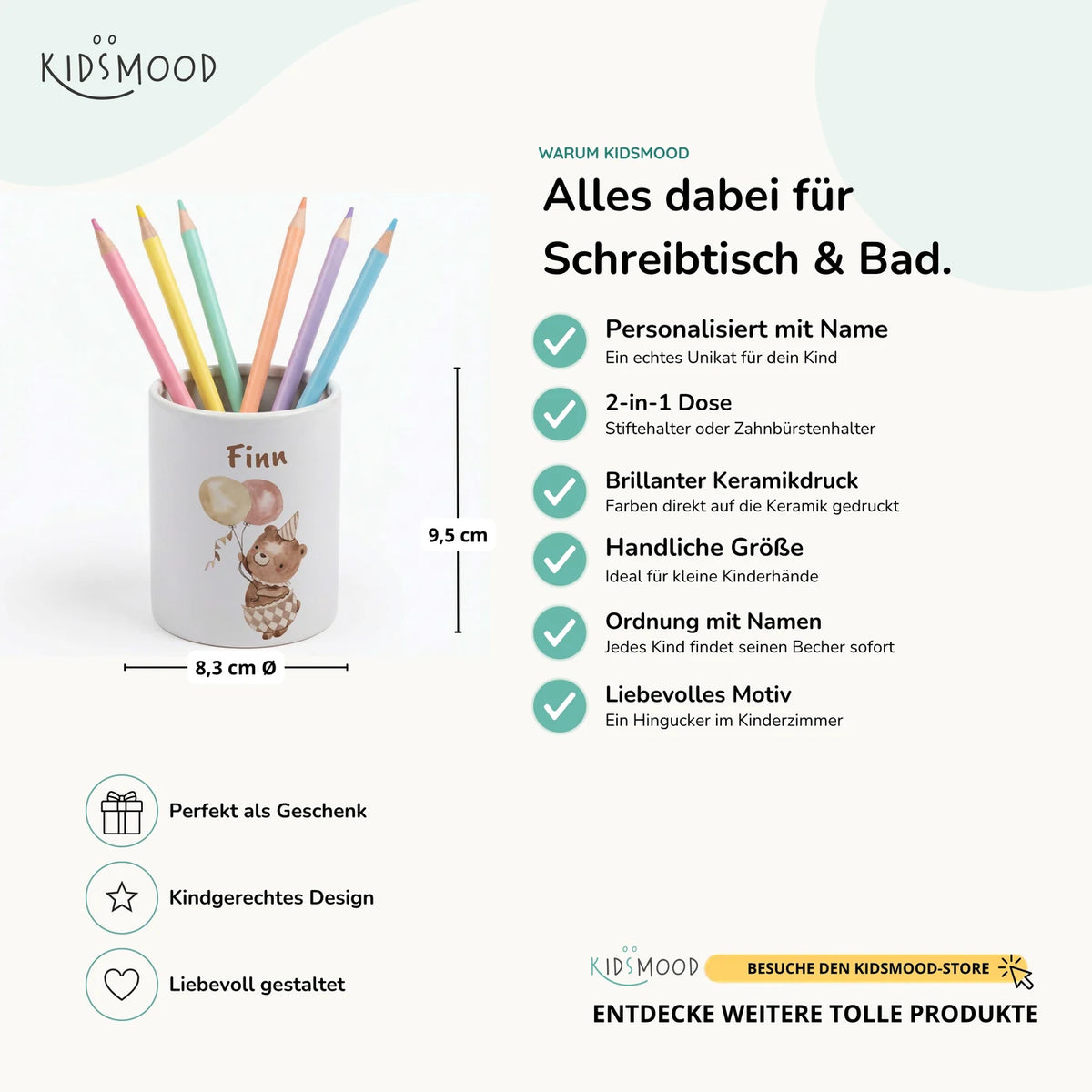 Personalisierter Stiftehalter BĂ€r Geburtstag â Keramik mit Wunschname