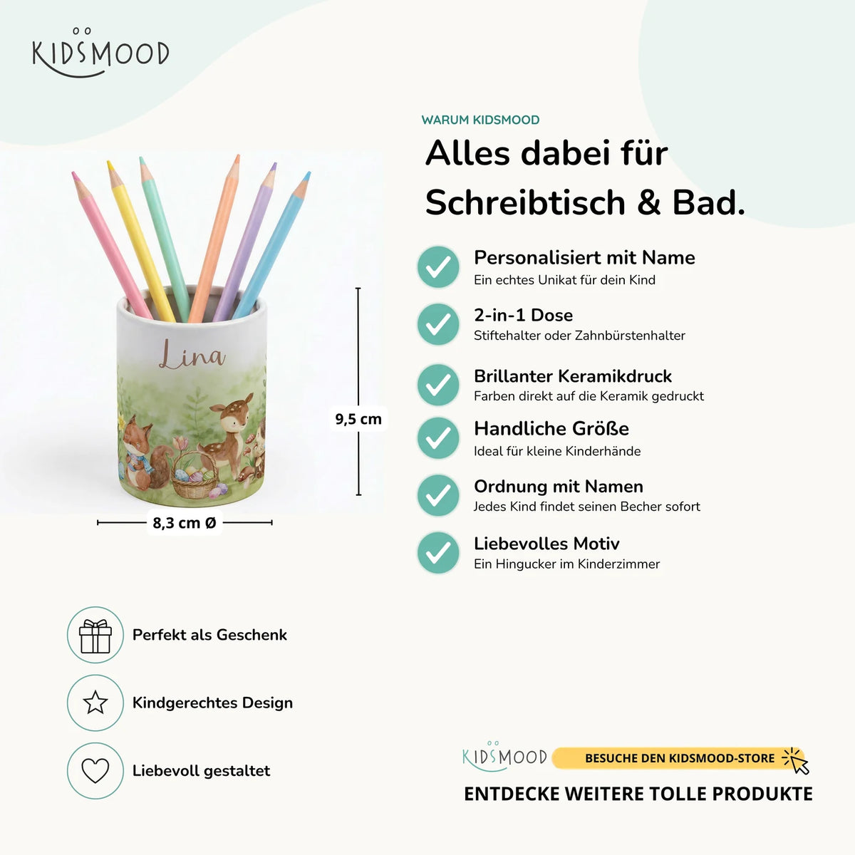 Personalisierter Stiftehalter Ostern Reh & Fuchs â Keramik mit Wunschname