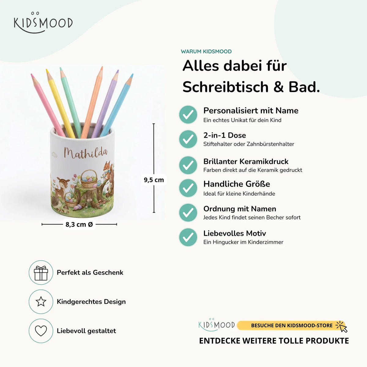 Personalisierter Stiftehalter Ostern Rehkitz â Keramik mit Wunschname