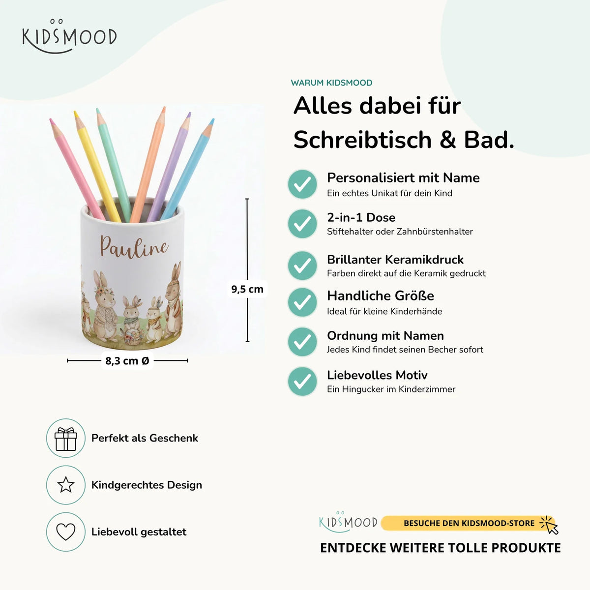 Personalisierter Stiftehalter Boho-Hasen â Keramik mit Wunschname
