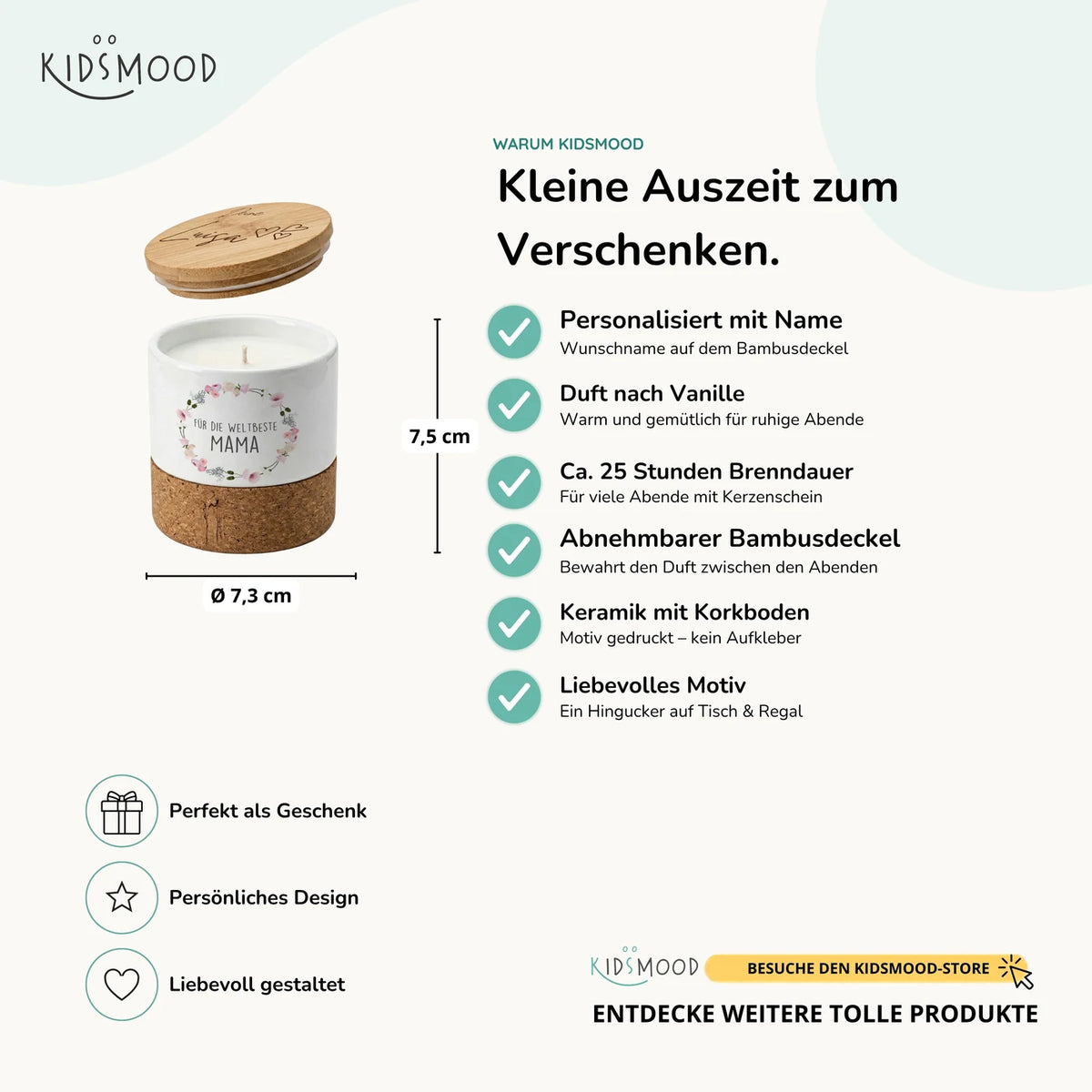 Duftkerze Vanille Keramik â Mama Blumenkranz mit Wunschname