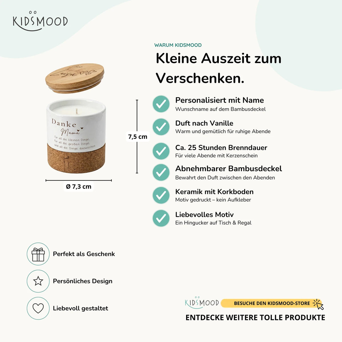 Duftkerze Vanille Keramik â Danke Mama Herzen mit Wunschname