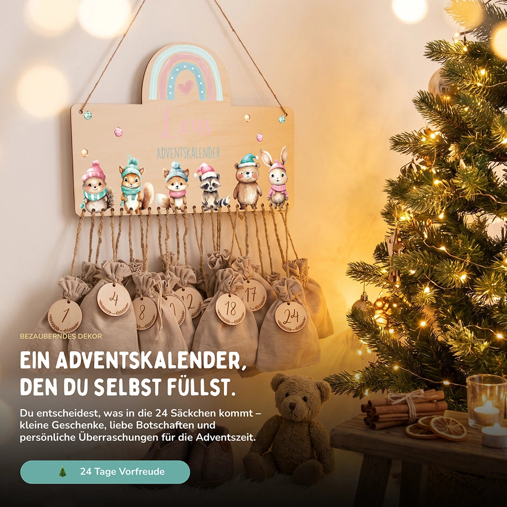 Personalisierte Adventskalender Tierfamilie Winter
