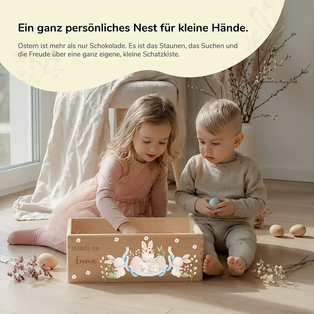 Osterkiste Holz personalisiert - Häschentanz