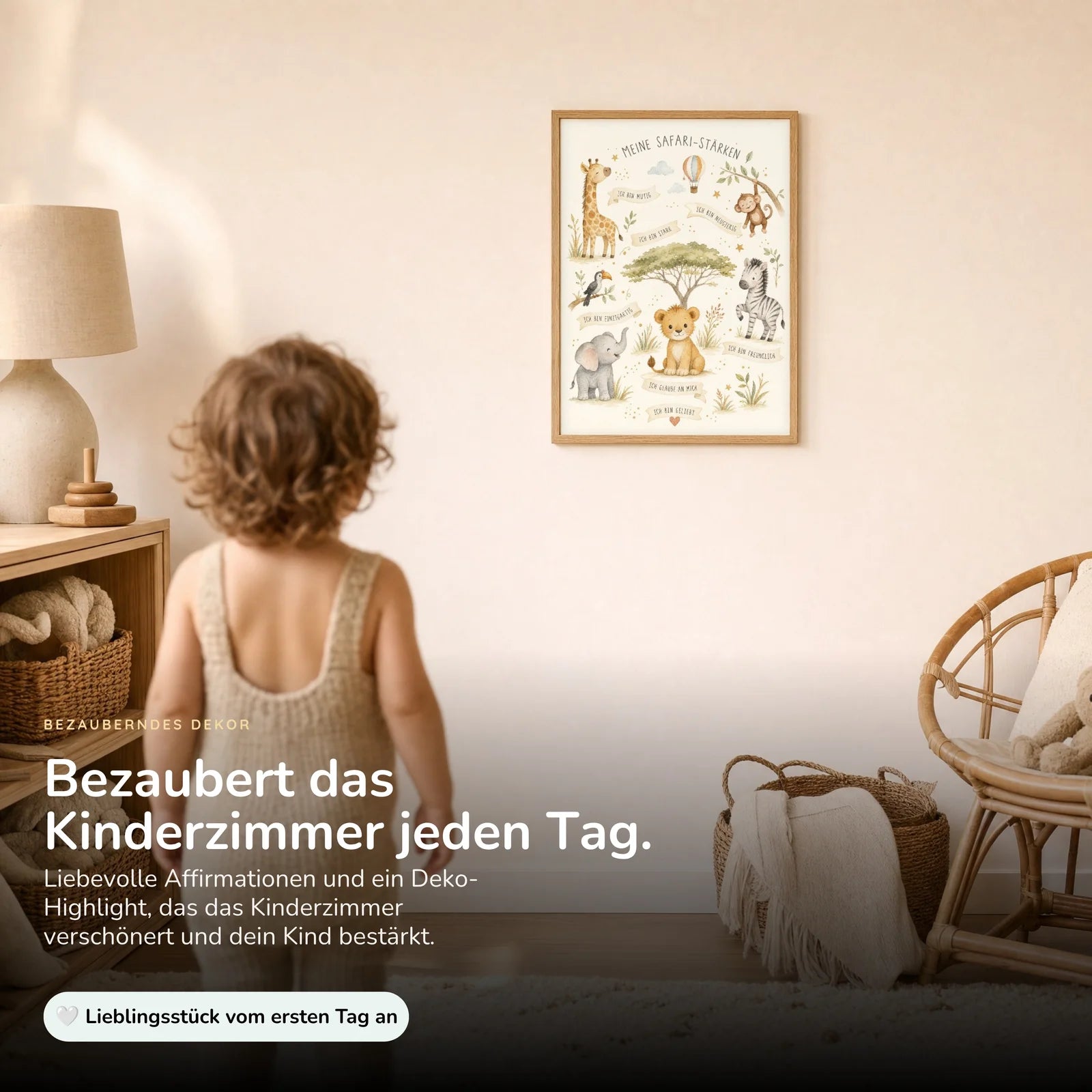 Affirmationsposter Kinderzimmer Safari-StÀrken, im Kinderzimmer an der Wand