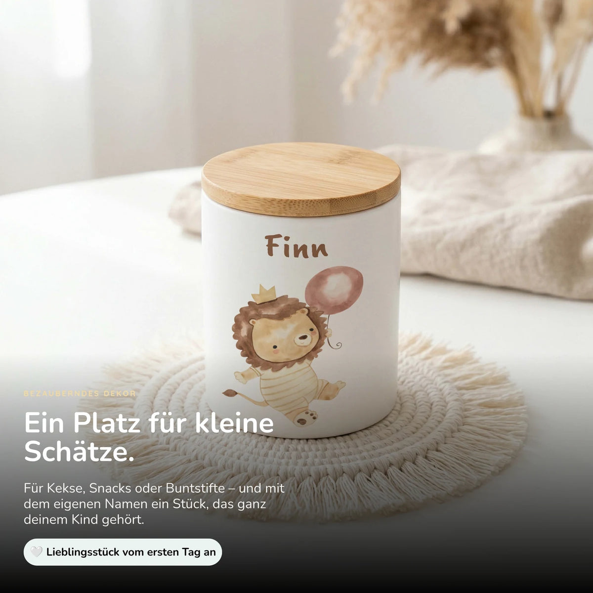 Personalisierte Keksdose Löwe Geburtstag â Keramik & Bambus mit Wunschname