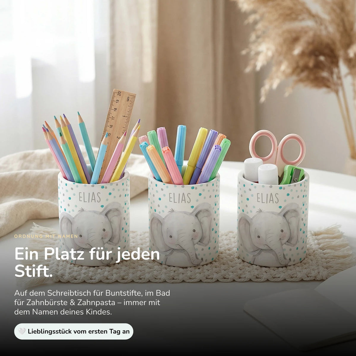Personalisierter Stiftehalter Elefant Konfetti â Keramik mit Wunschname