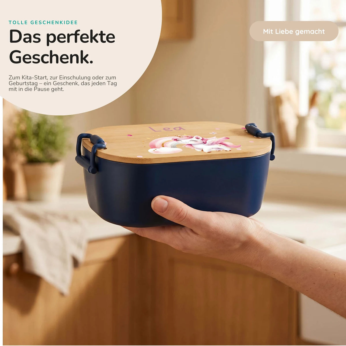 Brotdose Kinder personalisiert, Einhorn Regenbogen