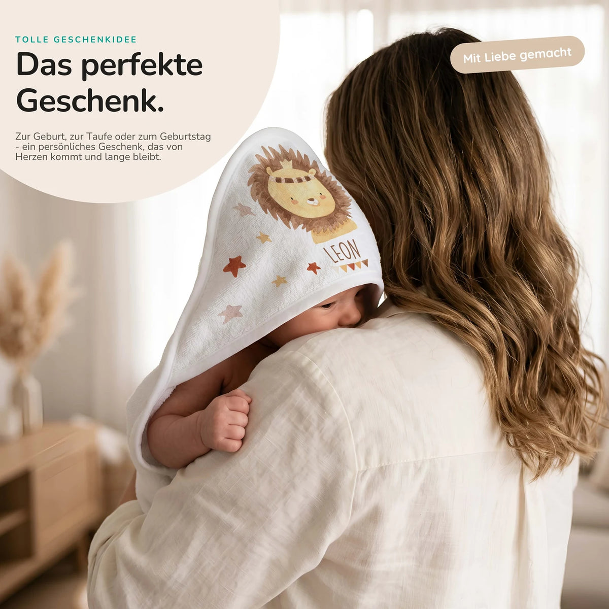 Personalisiertes Kapuzenhandtuch Baby – Löwe Krone
