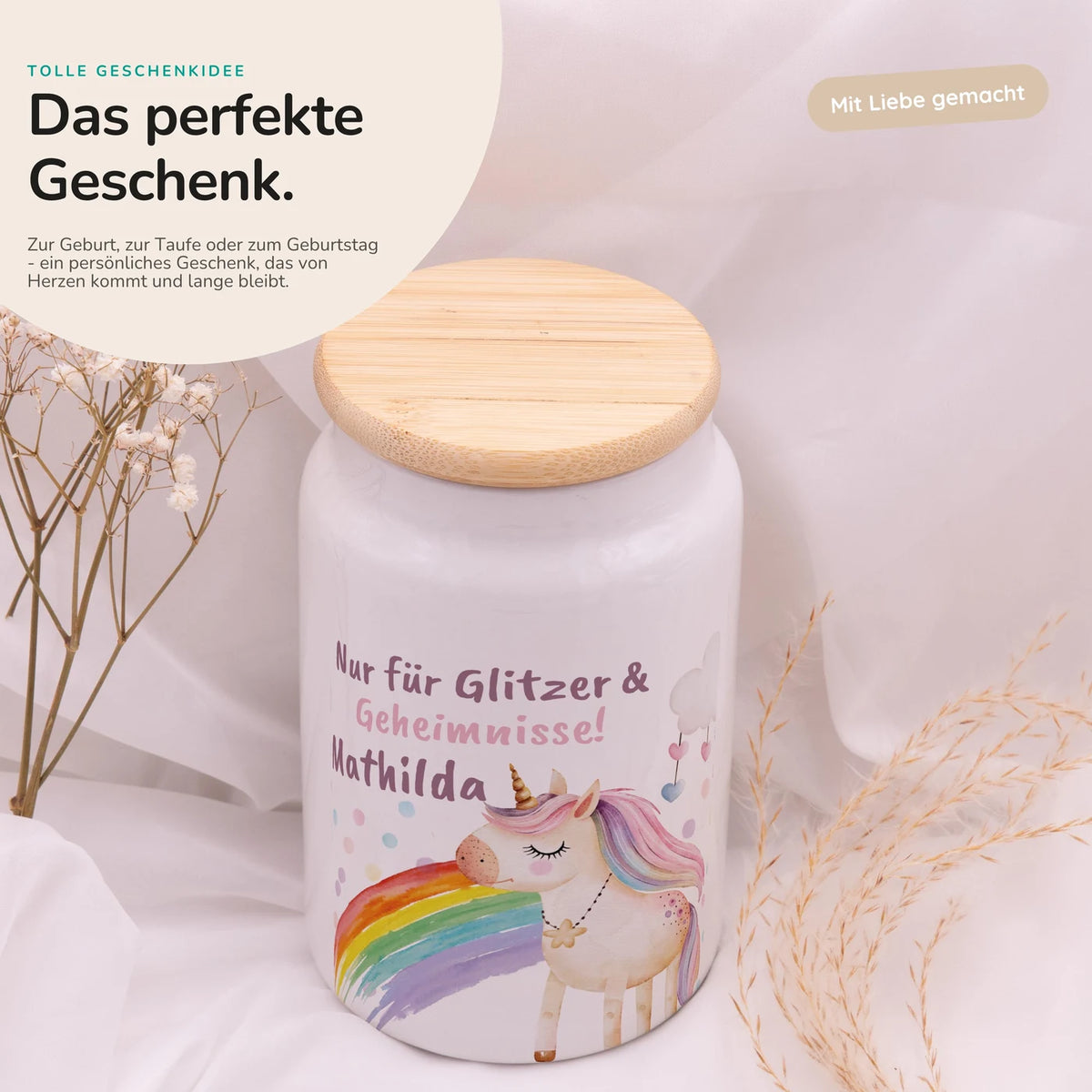 Personalisierbare Keksdose mit Name - Einhorn