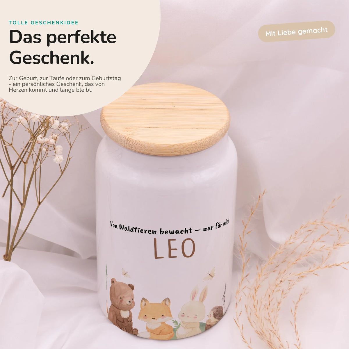 Personalisierbare Keksdose mit Name - Niedlicche Waldtiere