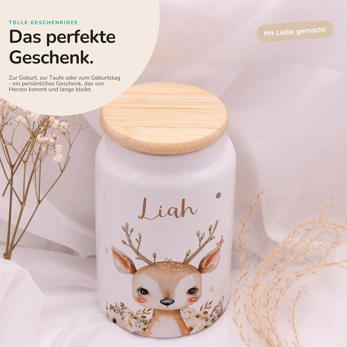 Personalisierbare Keksdose mit Name - Baby Reh