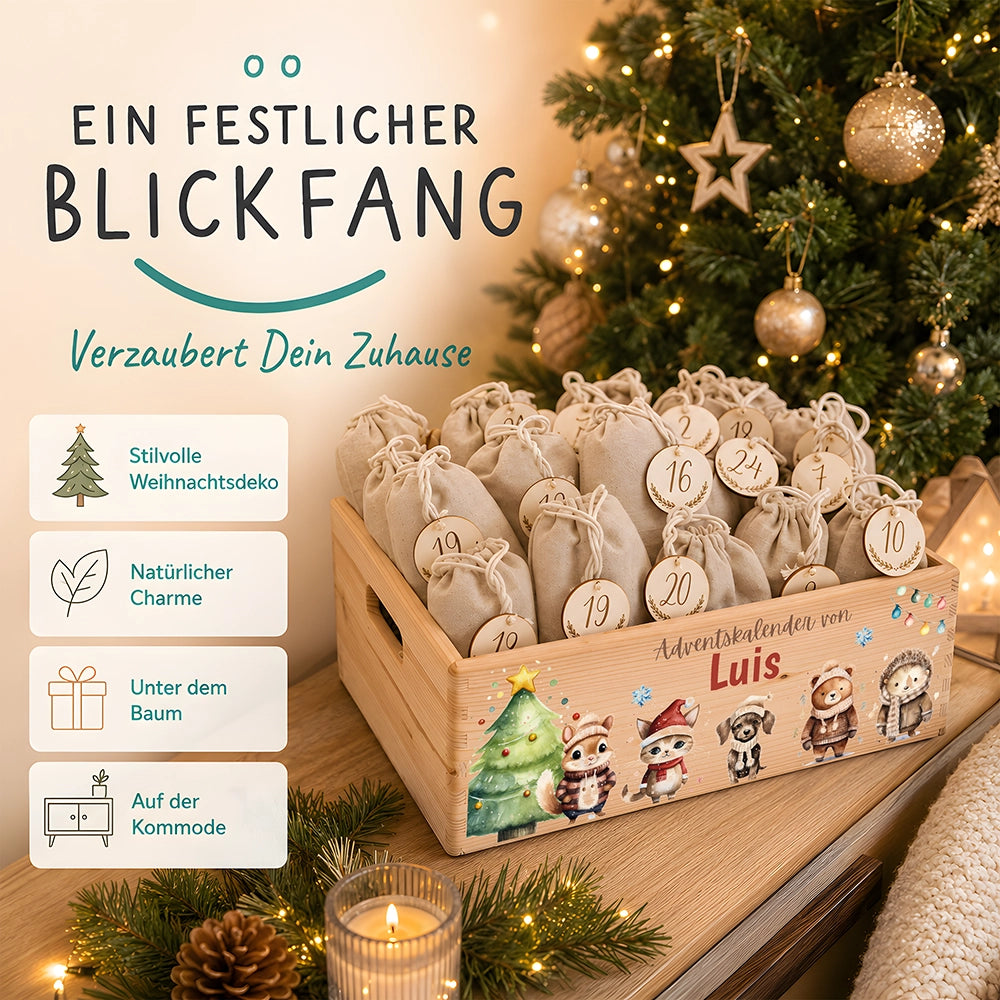 Personalisierter Adventskalender zum Befüllen - Tierfamilie im Winterwald
