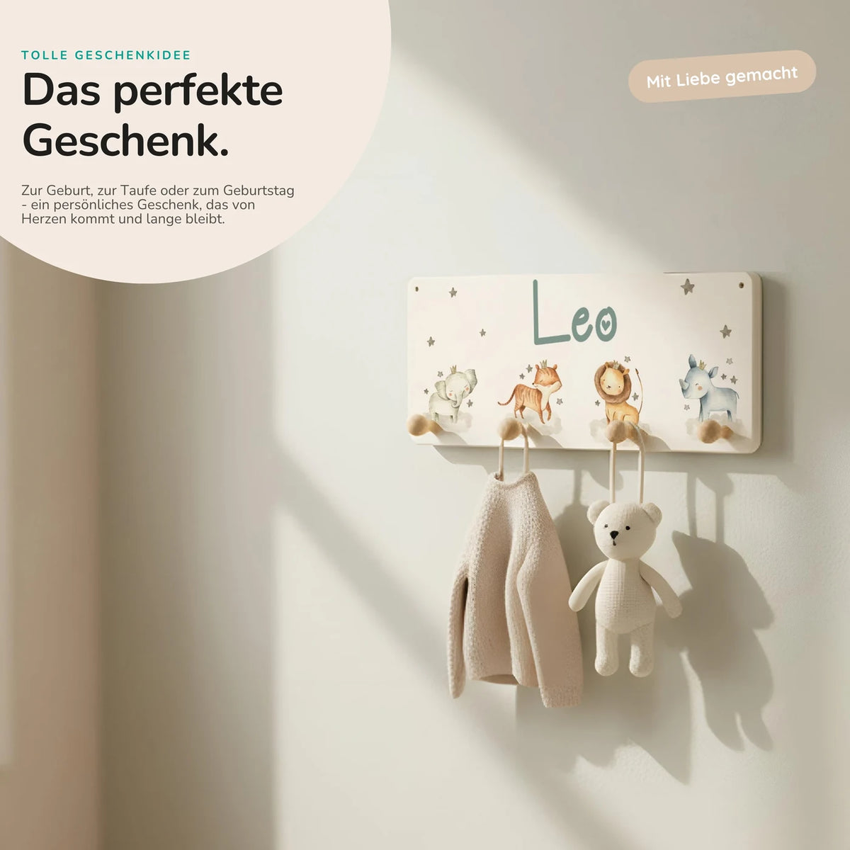 Kindergarderobe Holz personalisiert - Safari