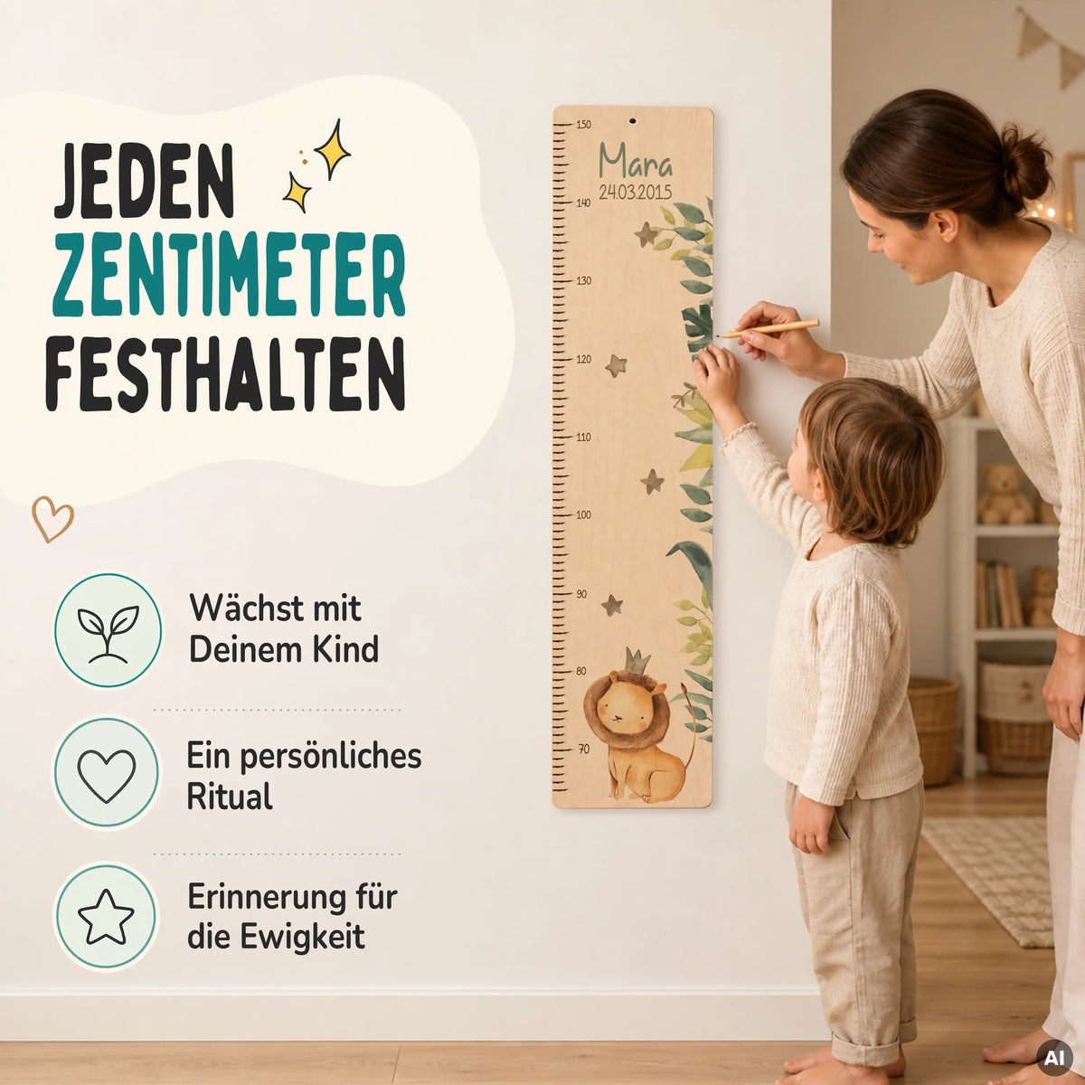 Messlatte Kinder Holz - Löwe