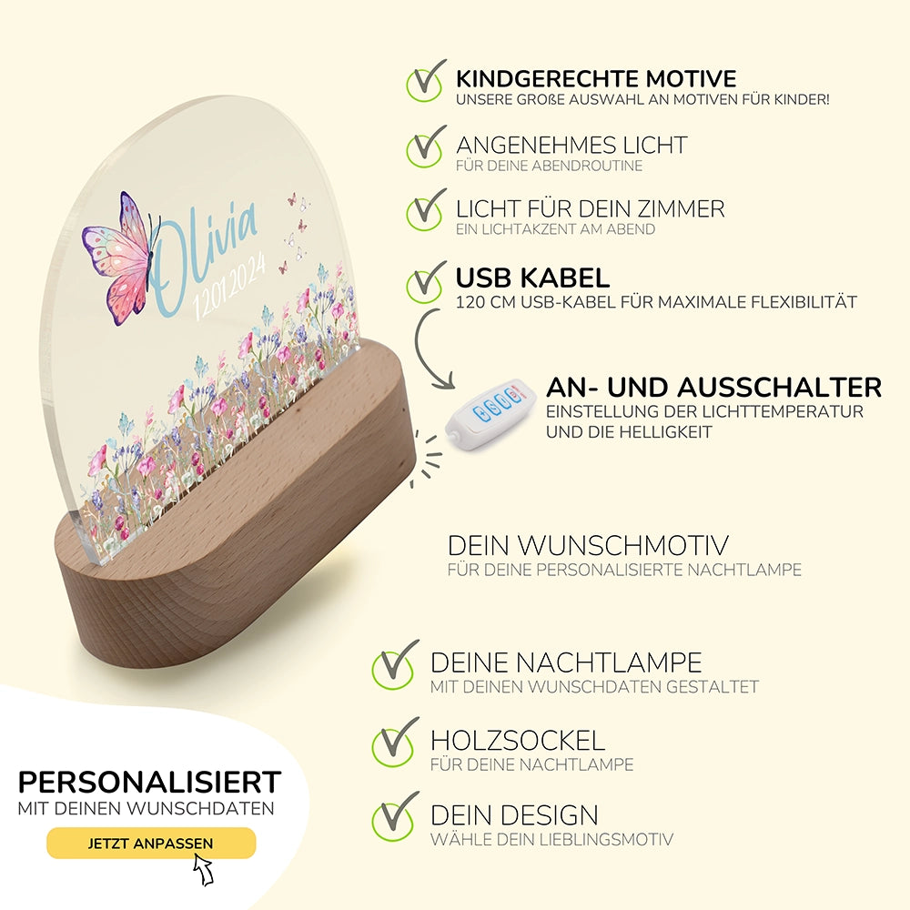 Nachtlicht Schmetterling mit USB-Kabel und Schalter – Lichtfarbe und Helligkeit einstellbar