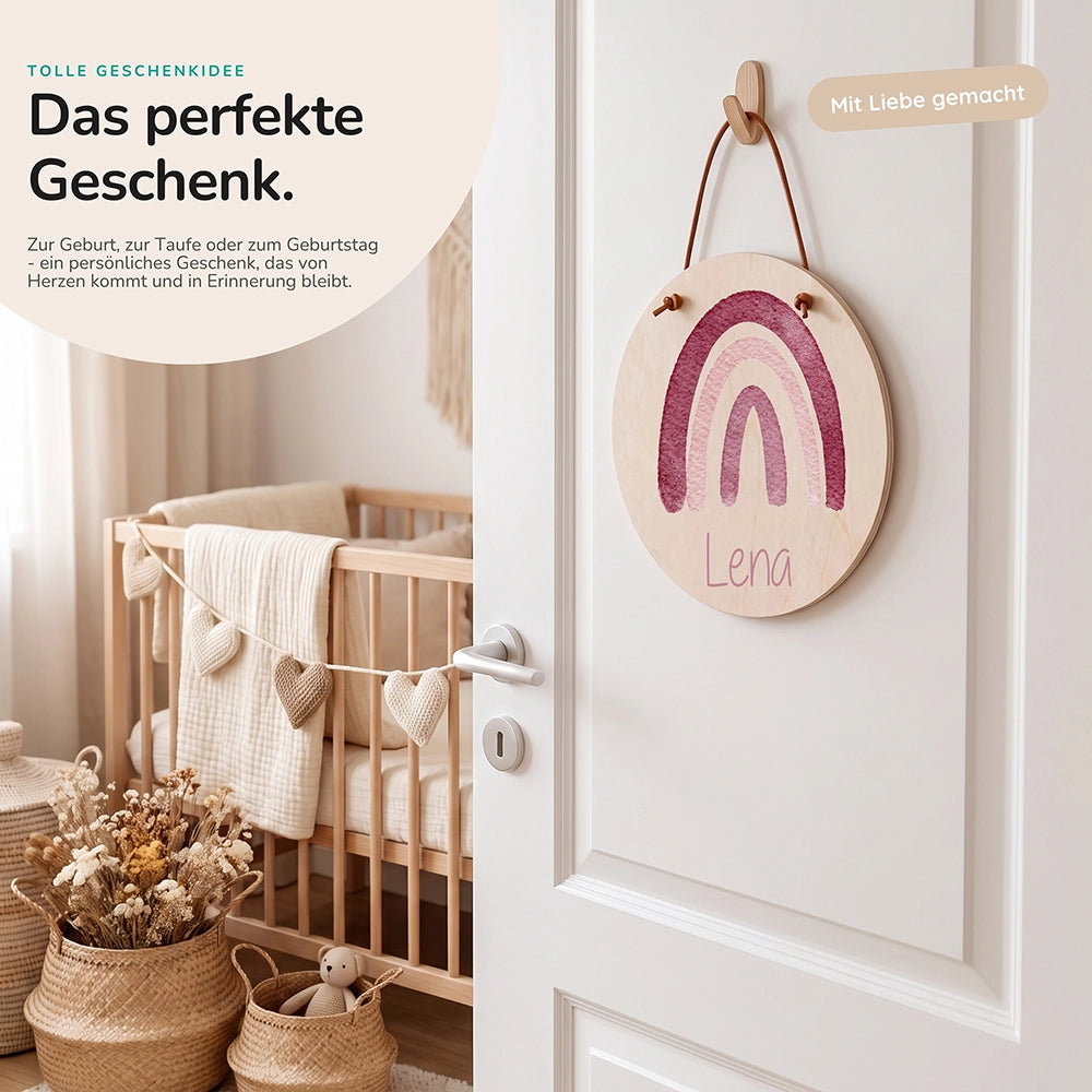 Türschild Kinderzimmer personalisiert mit Name Regenbogen