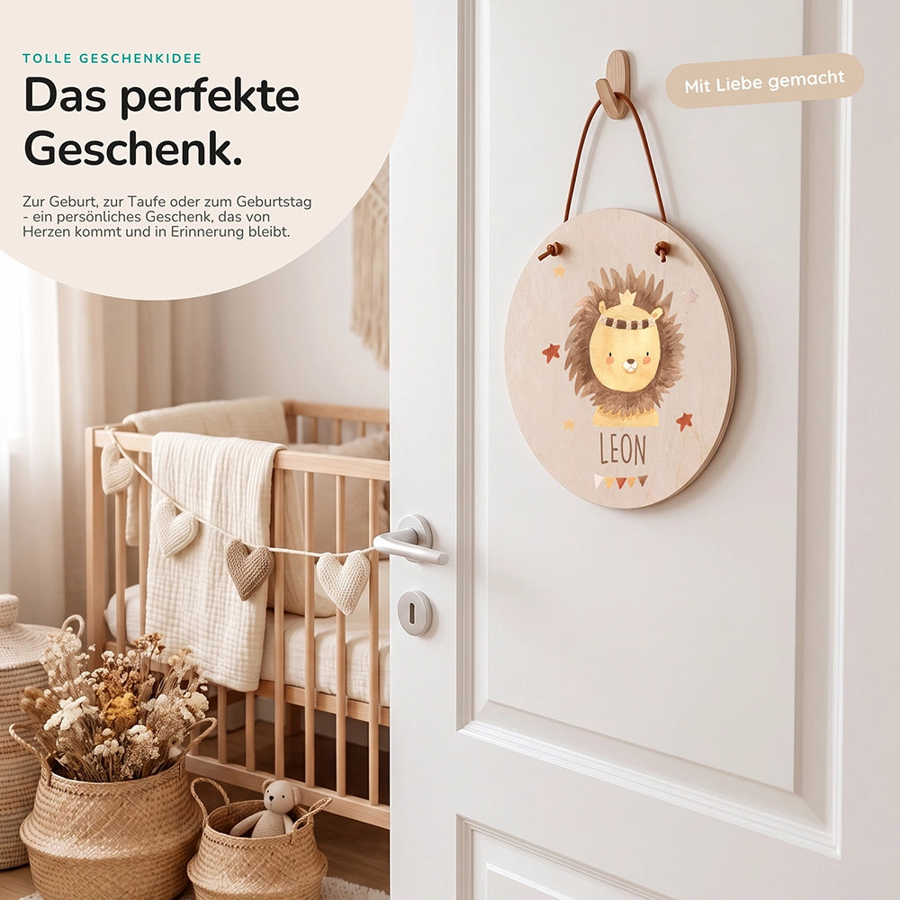Türschild Kinderzimmer personalisiert mit Name Löwe mit Krone