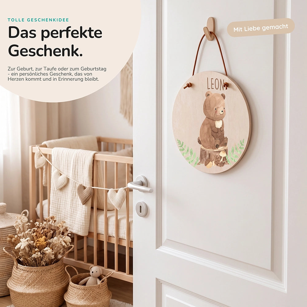 Türschild Kinderzimmer personalisiert mit Name Bär im Wald