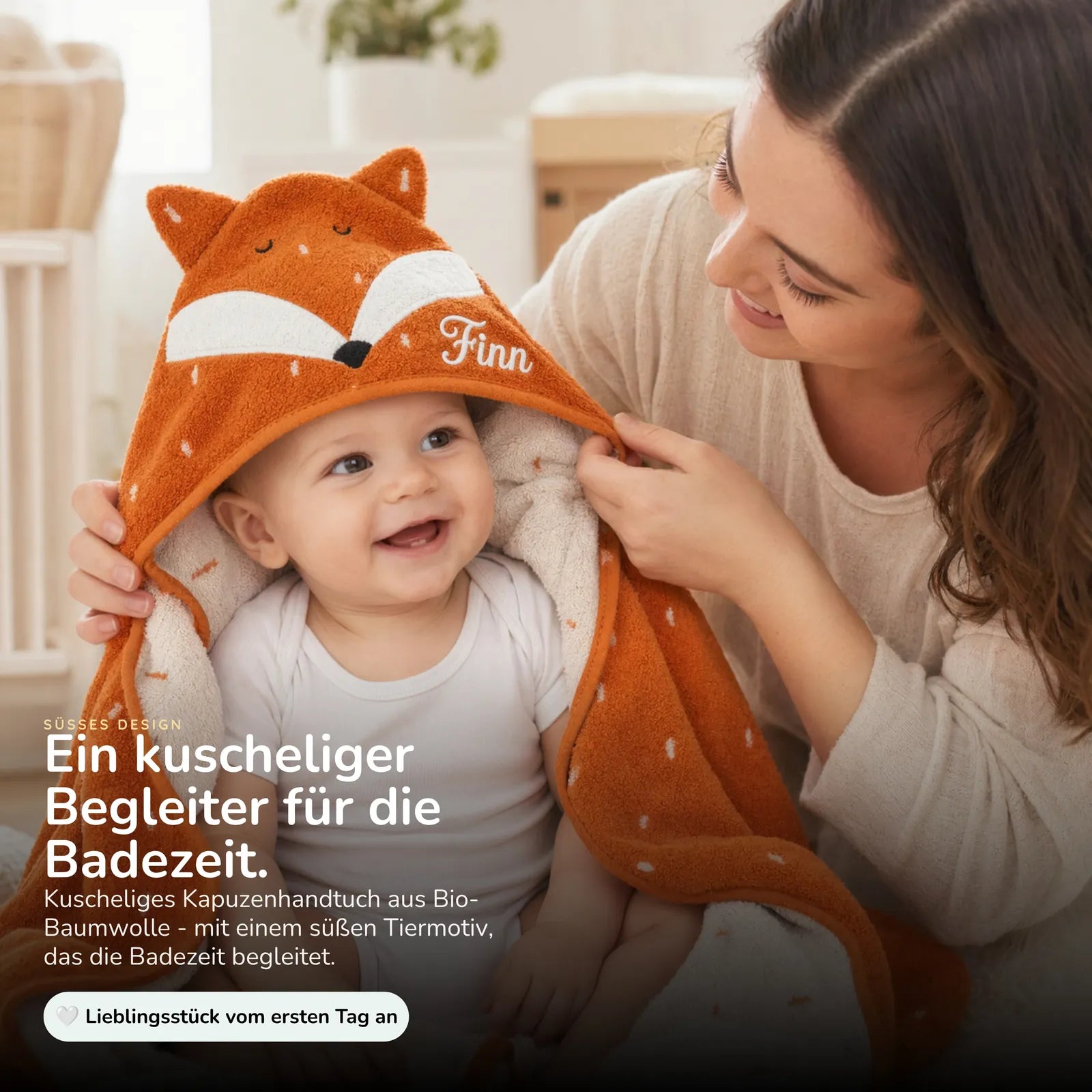 Trixie Kapuzenhandtuch Baby Fuchs, aus 100% Bio-Baumwolle, kuscheliger Frottee