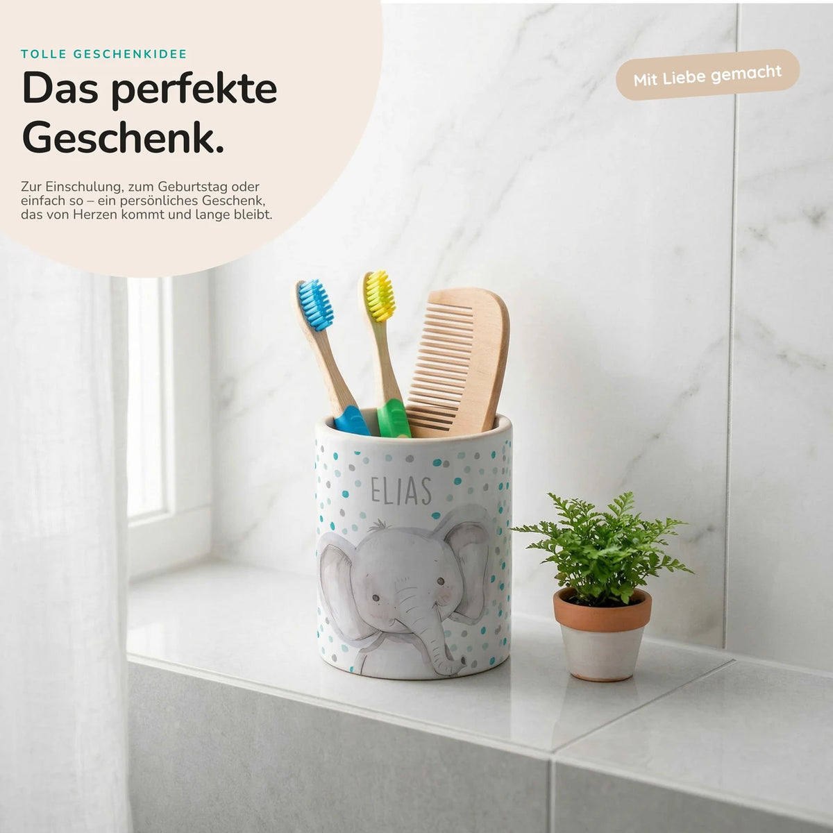 Personalisierter Stiftehalter Elefant Konfetti â Keramik mit Wunschname