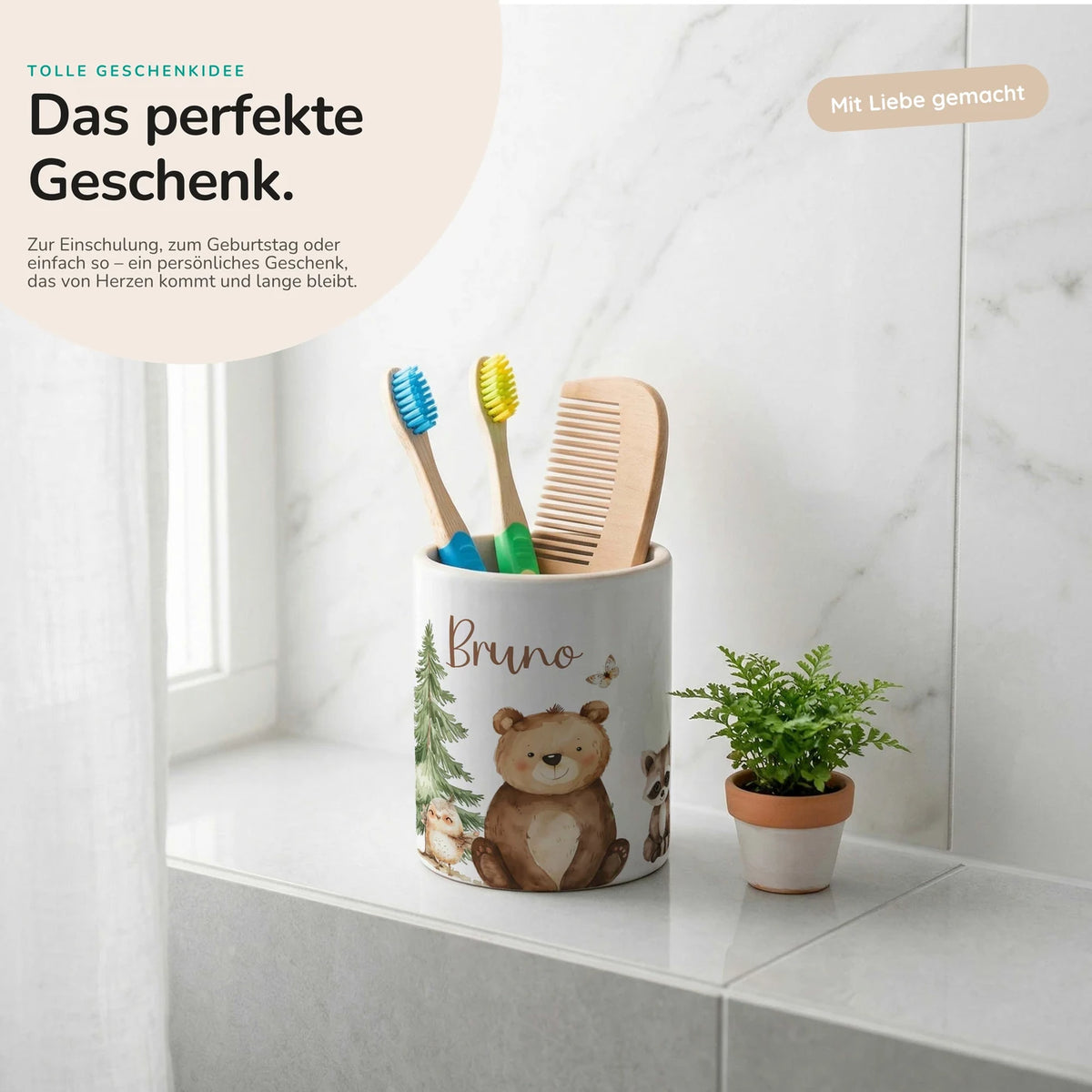 Personalisierter Stiftehalter BĂ€r & WaschbĂ€r â Keramik mit Wunschname