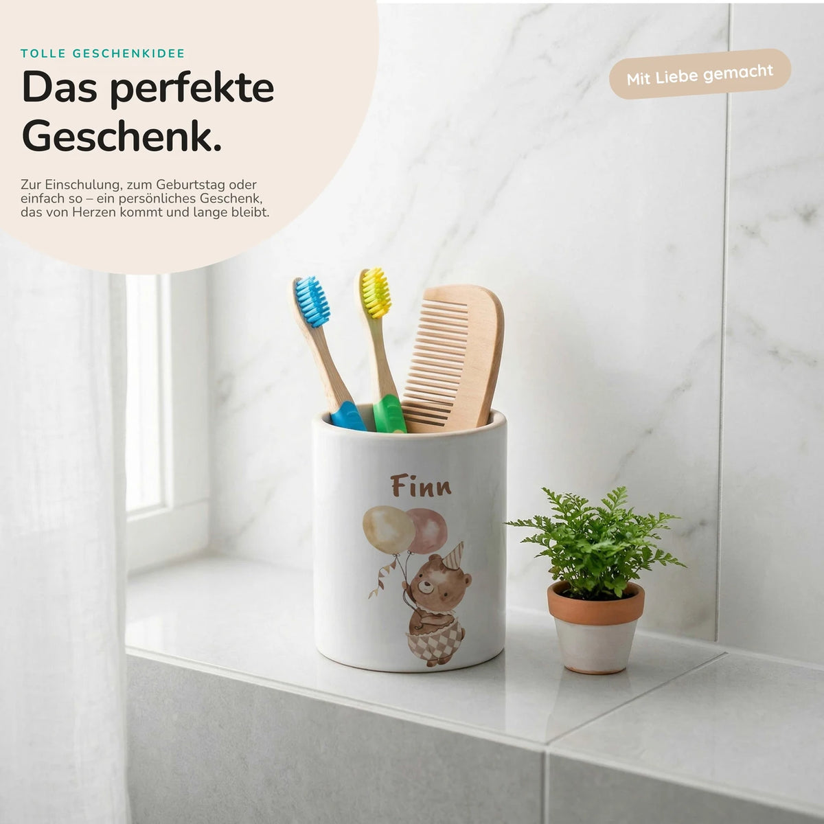 Personalisierter Stiftehalter BĂ€r Geburtstag â Keramik mit Wunschname