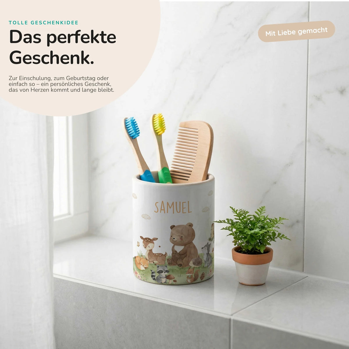 Personalisierter Stiftehalter Waldfreunde VI â Keramik mit Wunschname
