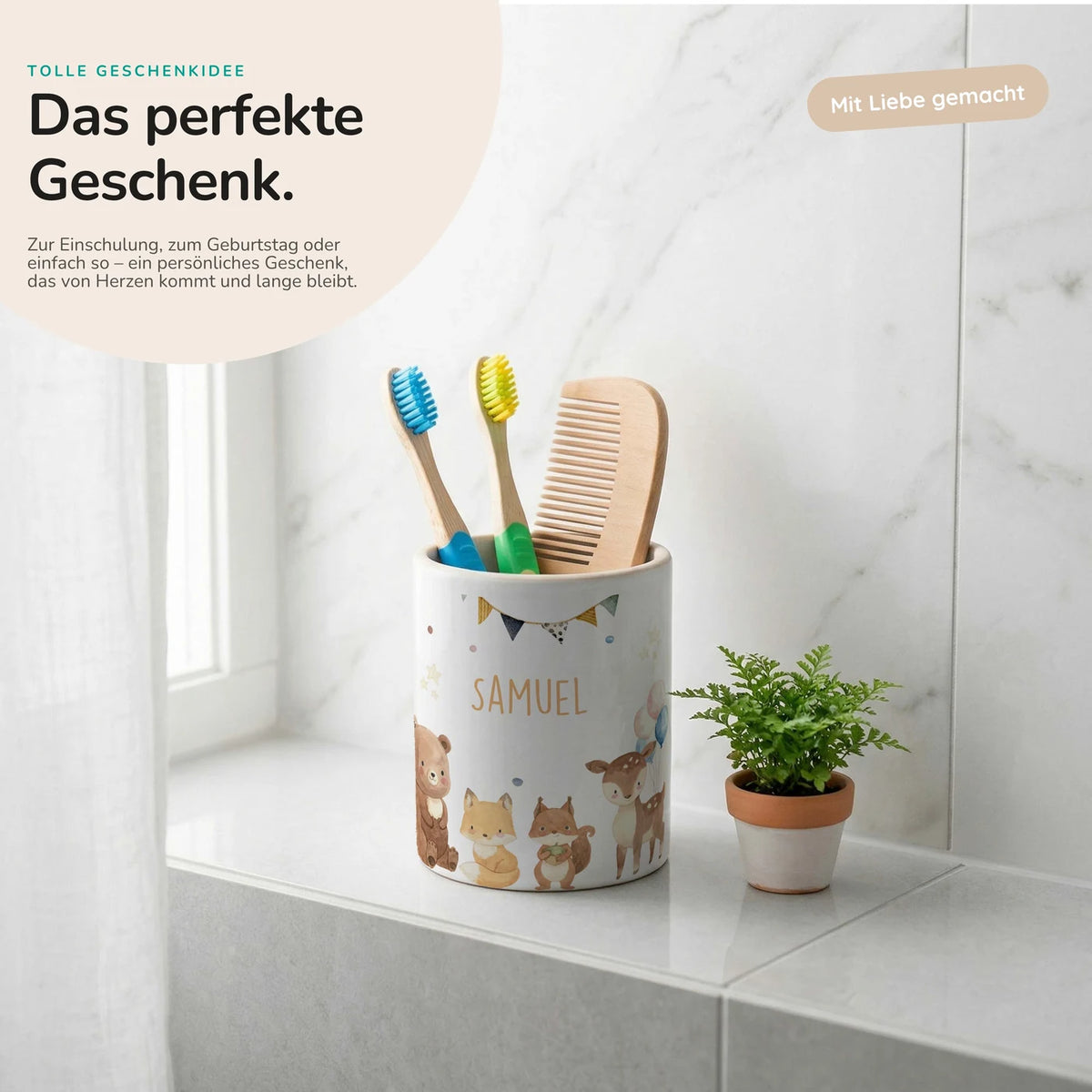 Personalisierter Stiftehalter Waldtiere Party â Keramik mit Wunschname