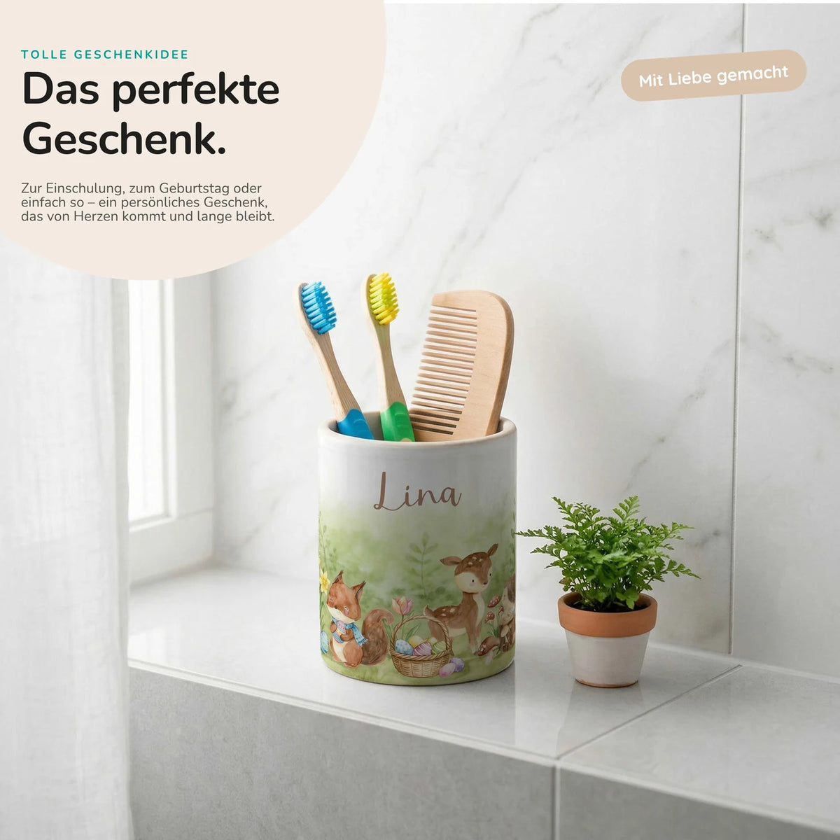 Personalisierter Stiftehalter Ostern Reh & Fuchs â Keramik mit Wunschname