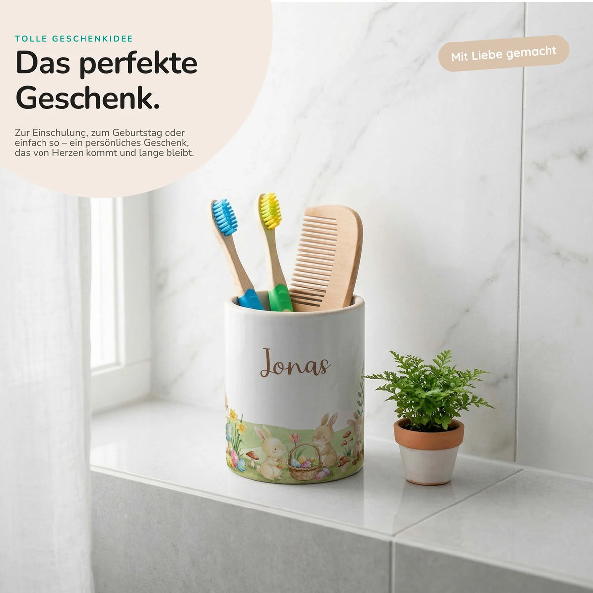 Personalisierter Stiftehalter Ostern Hasen â Keramik mit Wunschname