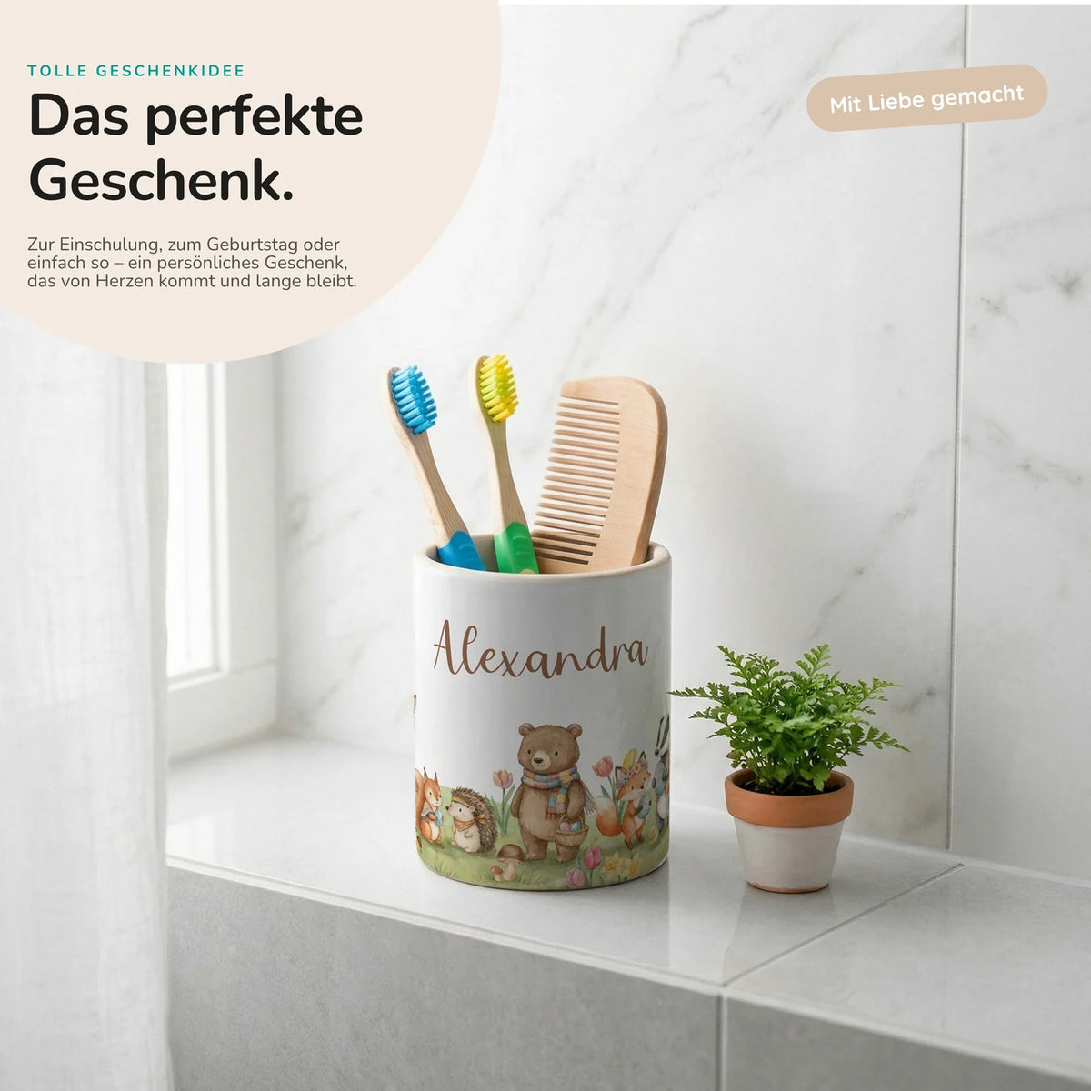 Personalisierter Stiftehalter Herbst-Waldtiere â Keramik mit Wunschname