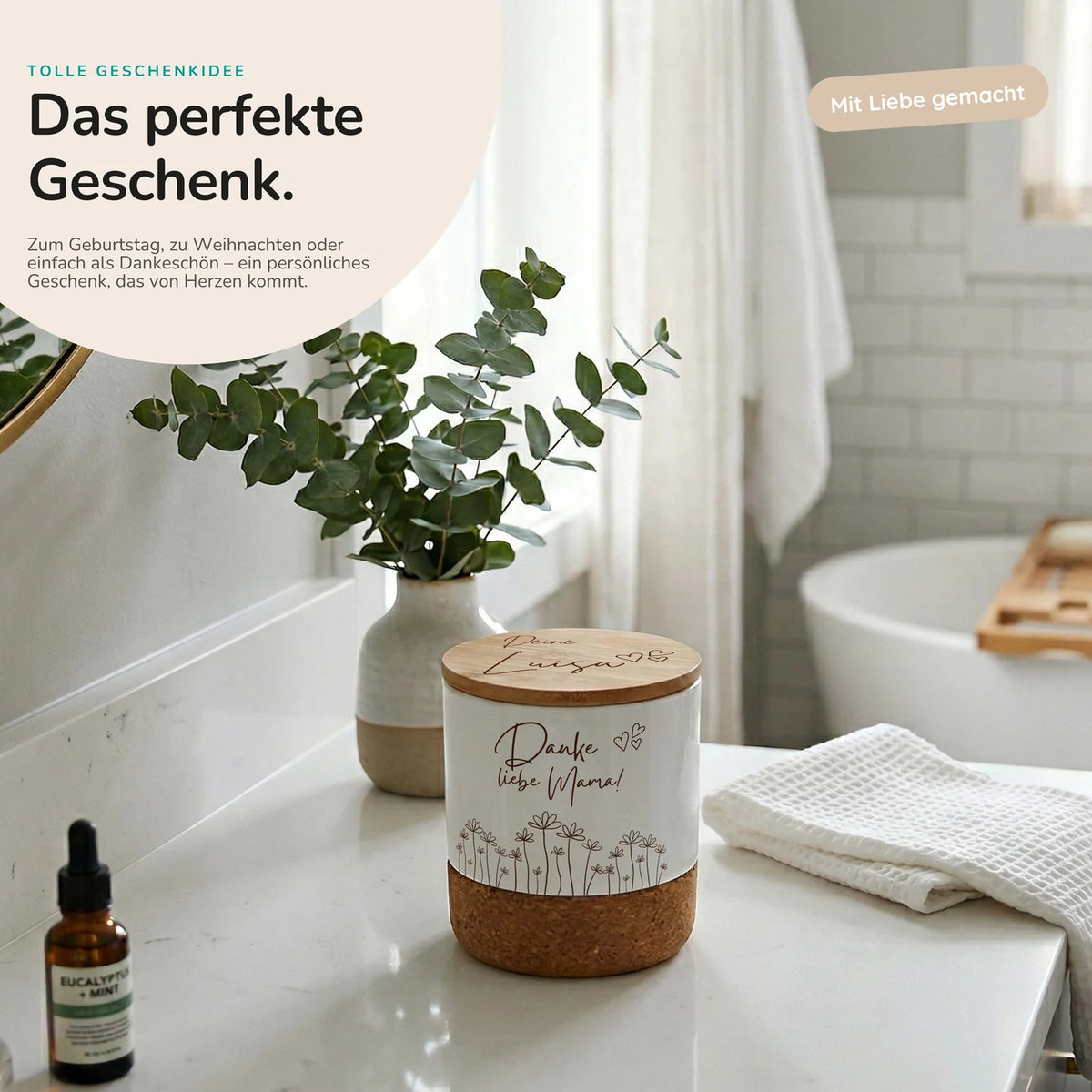 Duftkerze Vanille Keramik â Danke Mama Wildblumen mit Wunschname