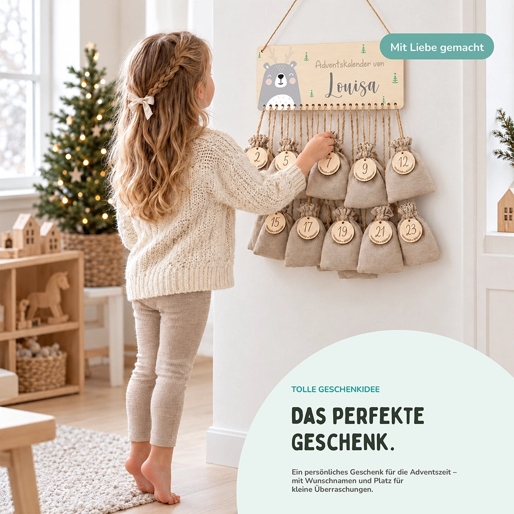 Personalisierbarer Adventskalender farbig - Rentier grau
