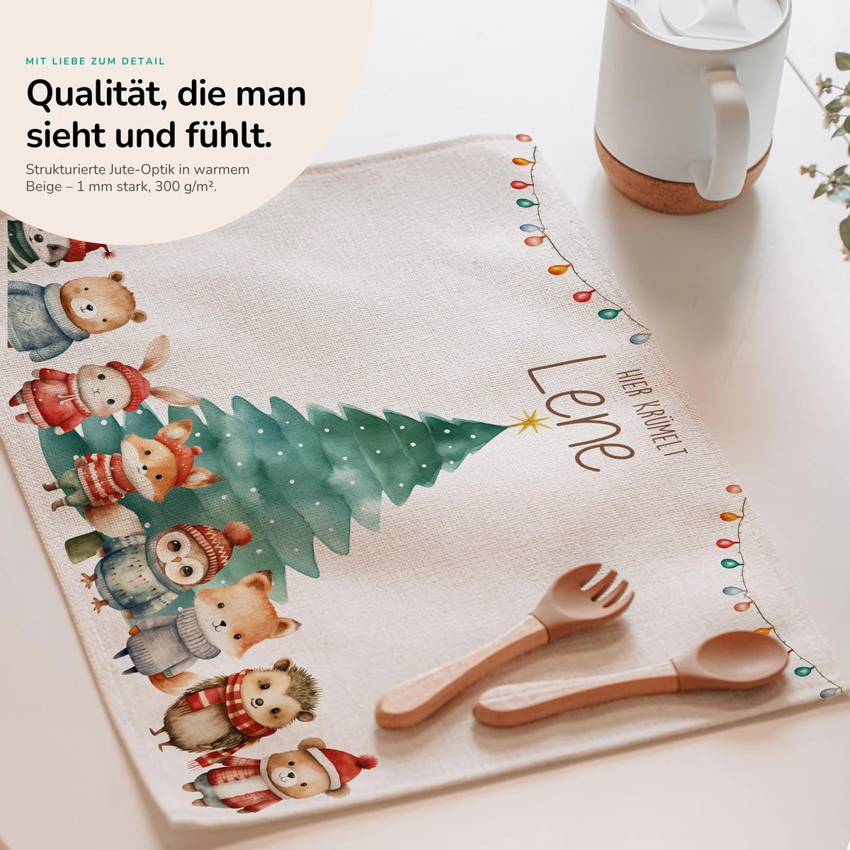 Tischset Kinder personalisiert Weihnachtsmotiv - Nordpol-Tierparade