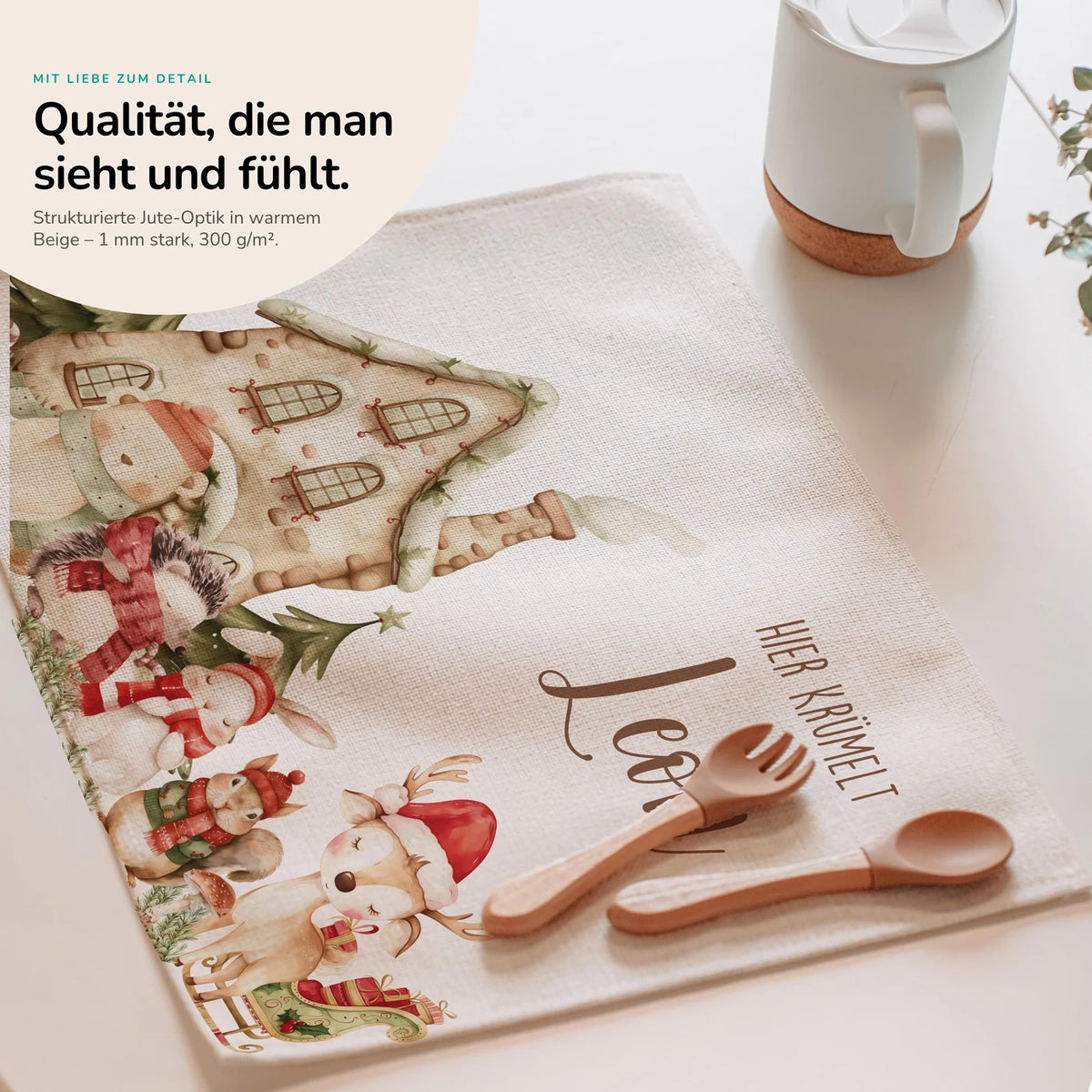 Tischset Kinder personalisiert mit Weihnachtsmotiv - Zauberhafte Tiere