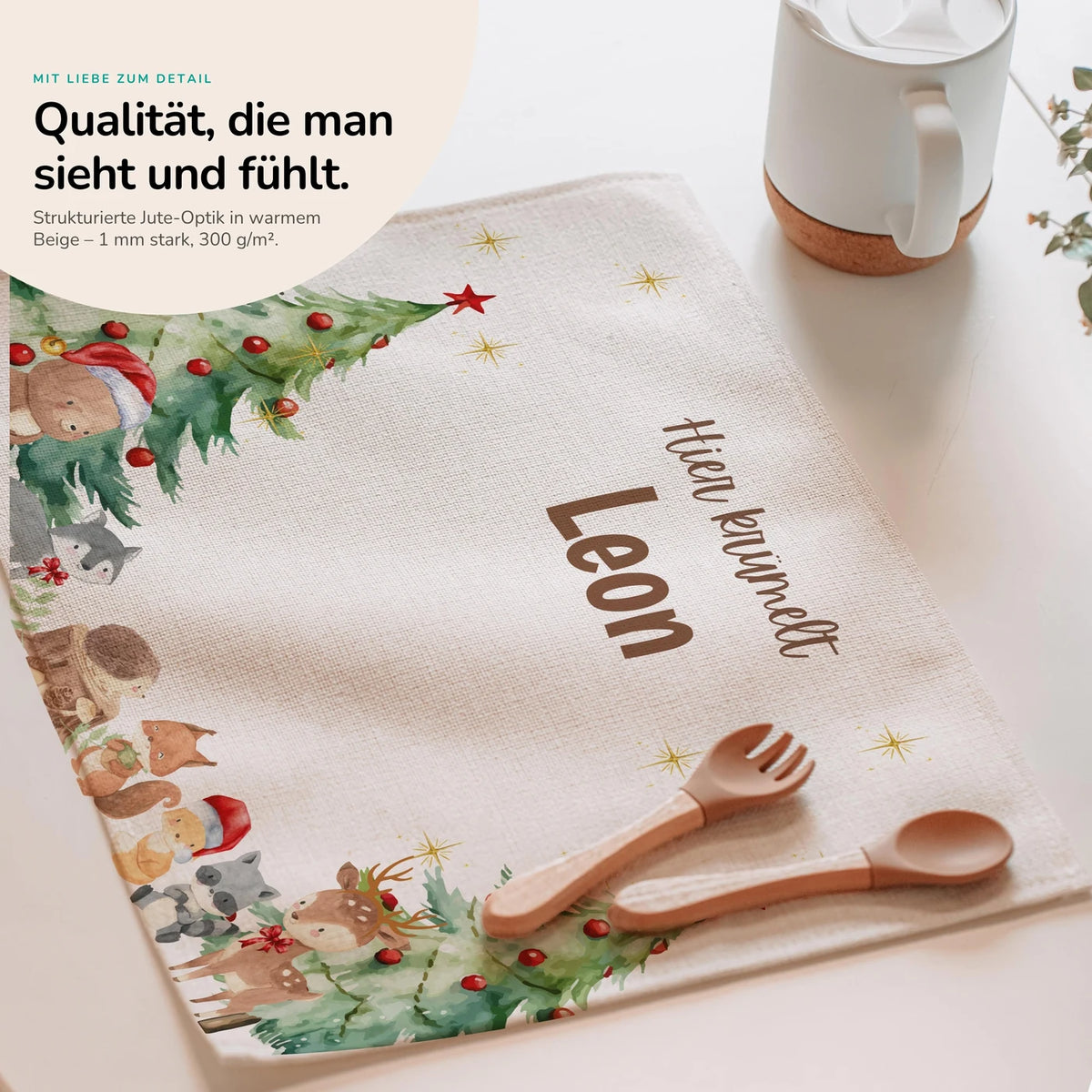 Tischset Kinder personalisiert Weihnachtsmotiv - Waldtiere