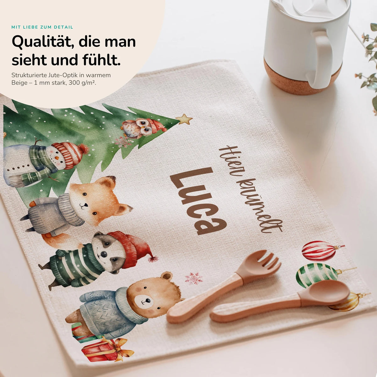 Tischset Kinder personalisiert Weihnachtsmotiv - Mini-Tierchen-Welt