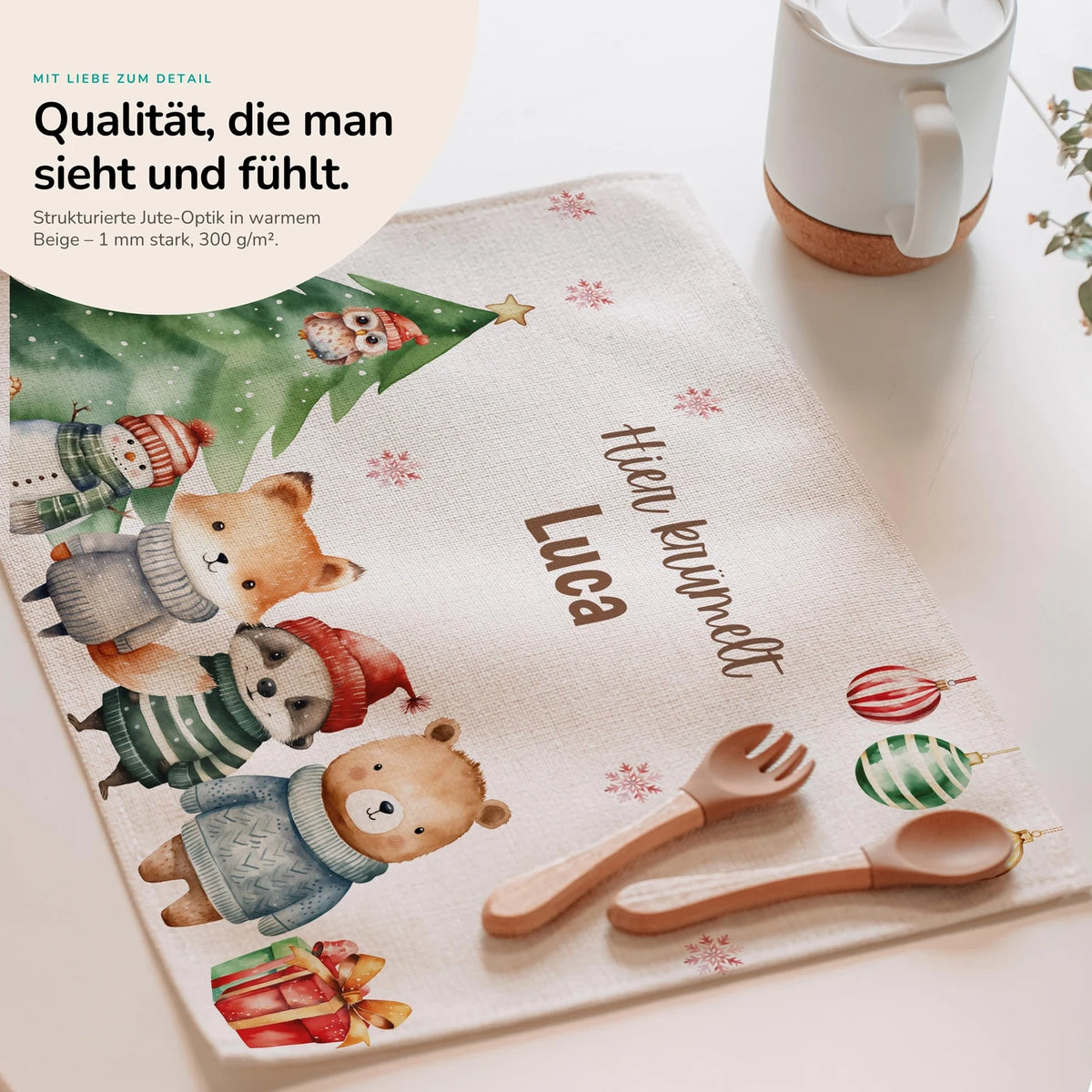 Tischset Kinder personalisiert Weihnachtsmotiv - Fluffy Friends