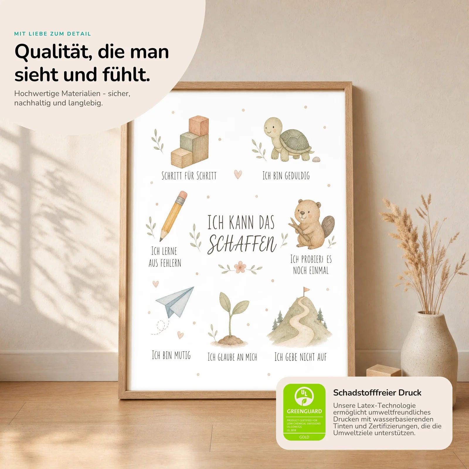 Affirmationsposter Kinderzimmer Collage Ich kann das schaffen, Nahaufnahme der Affirmationen